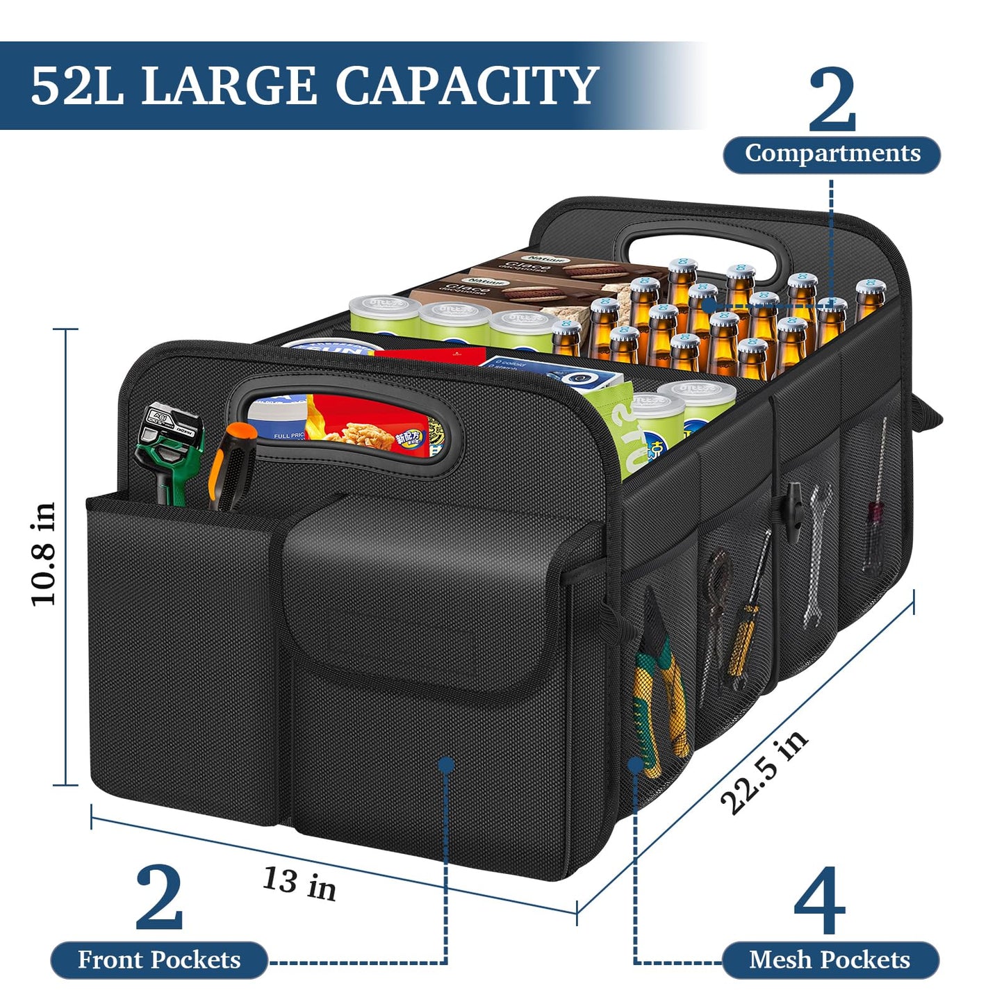 Femuar Car Trunk Organizer – Waterproof, Black